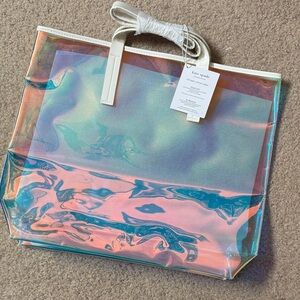 kate spade Iridescent Holographic Tote in Pink and Blue with White Trim